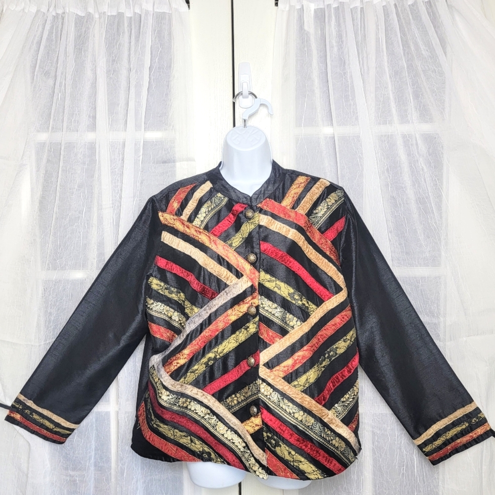 Vintage Choices Velvet Tapestry Jacket Sz XL Patchwork Button Up 90sb Artsy Boho